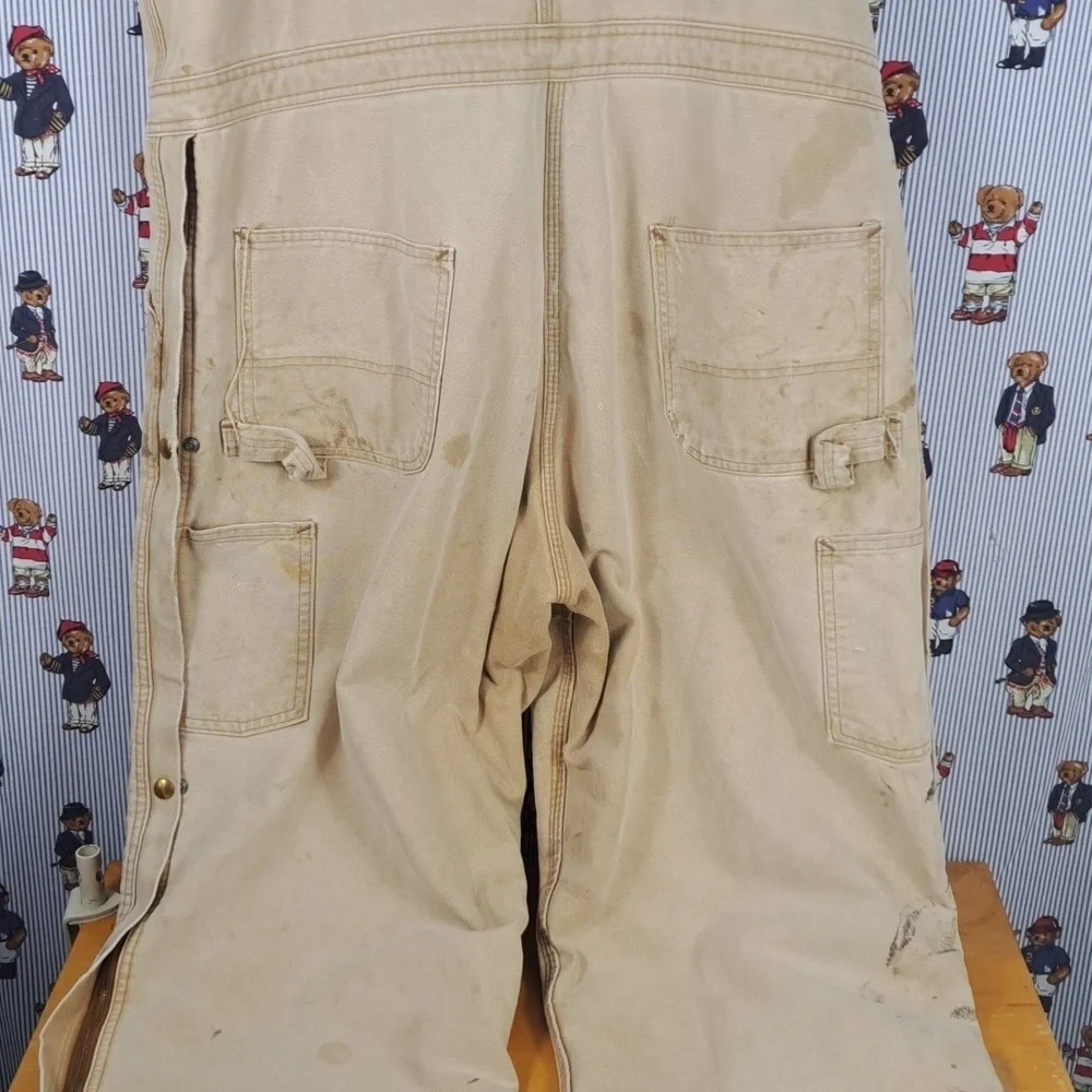 Vintage Carhartt UFCW union-made quilt line bib workwear half zip overalls
